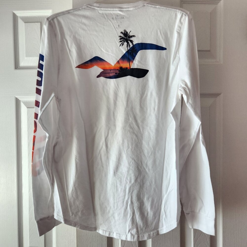 Hollister Long Sleeve Curved Hem Graphic Tee Shirt